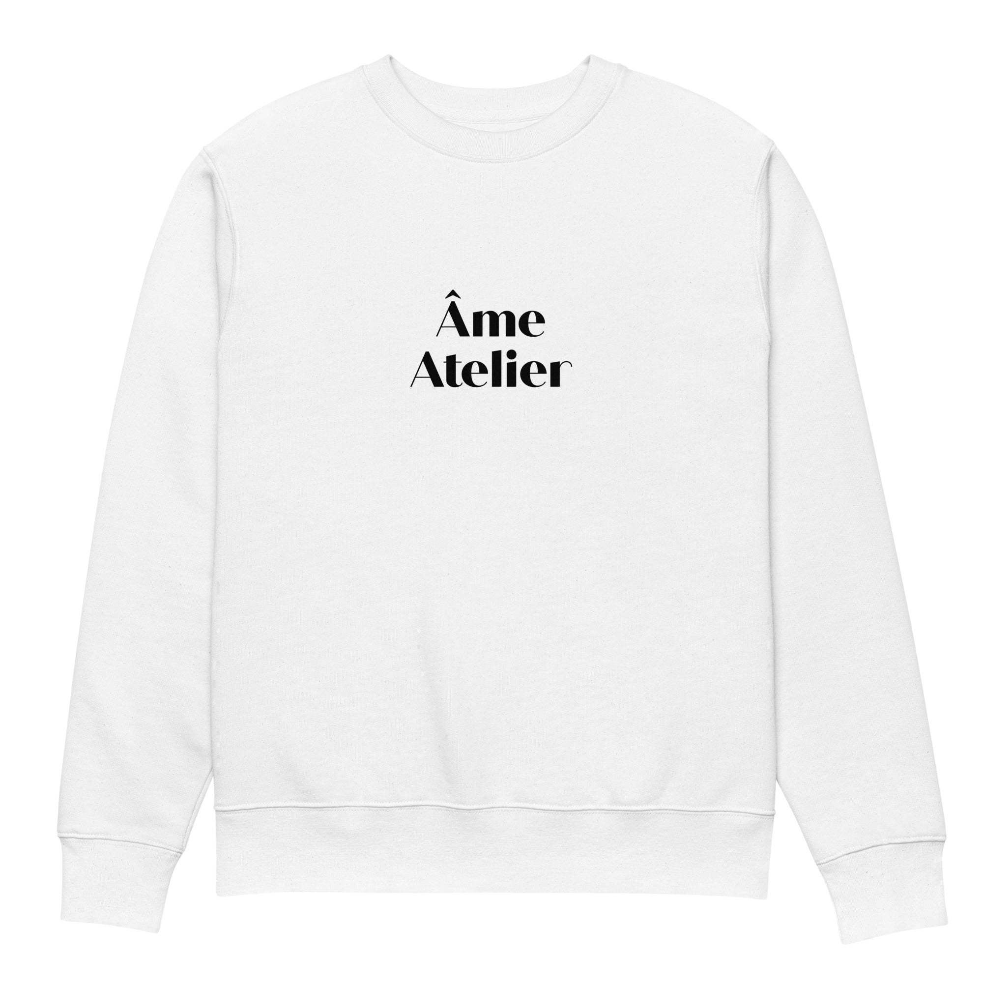 Front view of Âme Atelier signature white sweatshirt in organic cotton