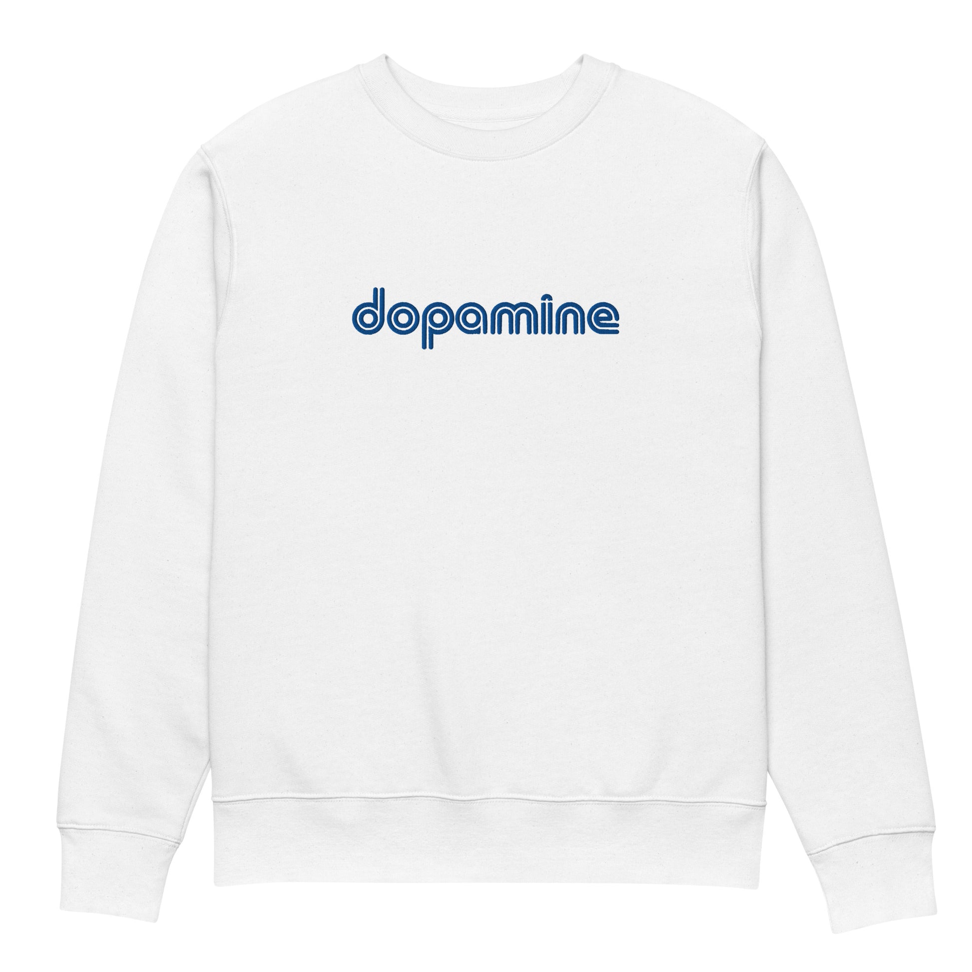 Front view of Dopamine embroidered sweatshirt in white