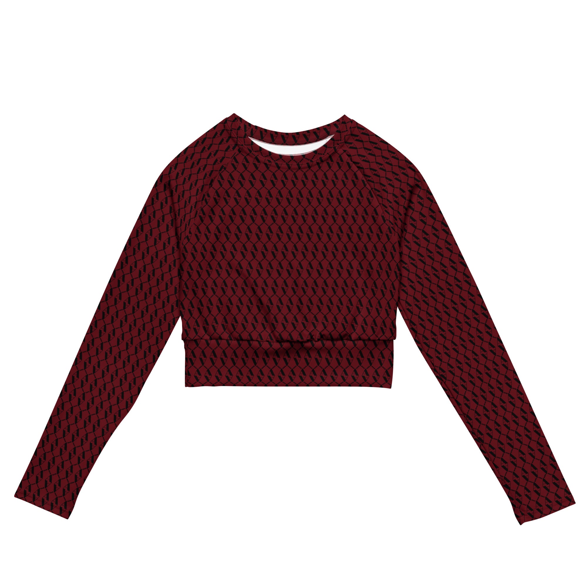 Front view of Le Monogramme recycled polyester crop top in red with iconic  monogramme printed