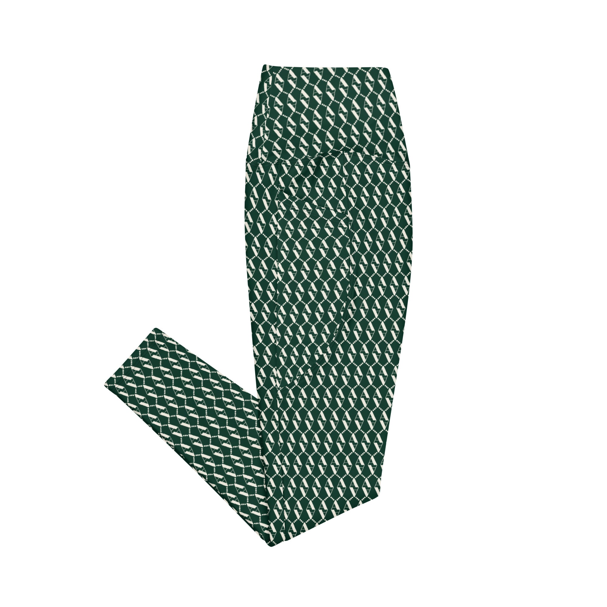 Side view of Le Monogramme recycled polyester leggings in green with iconic  monogram printed in beige