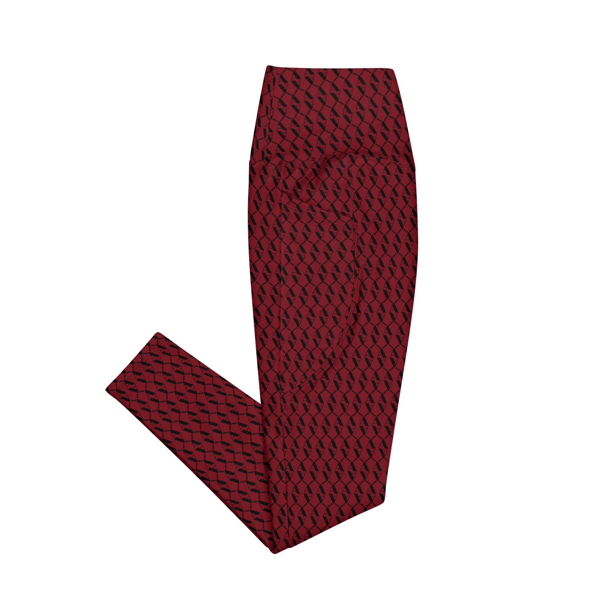 Side view of Le Monogramme recycled polyester leggings in red with iconic  monogram printed in black
