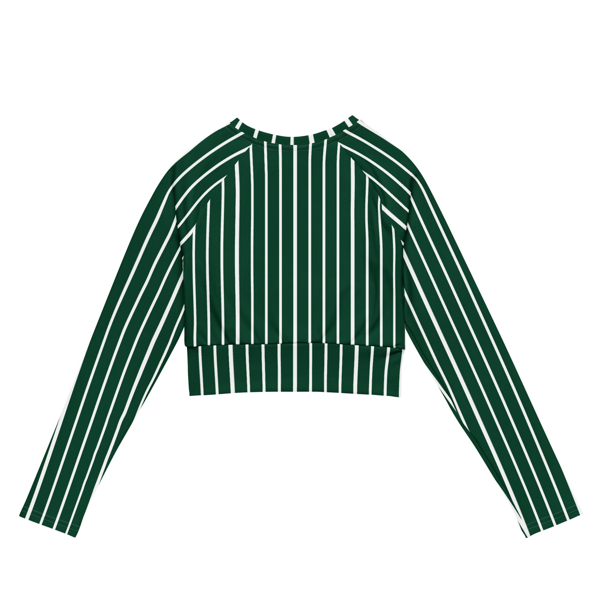 Back view of Le Rayé striped crop top in abyss green