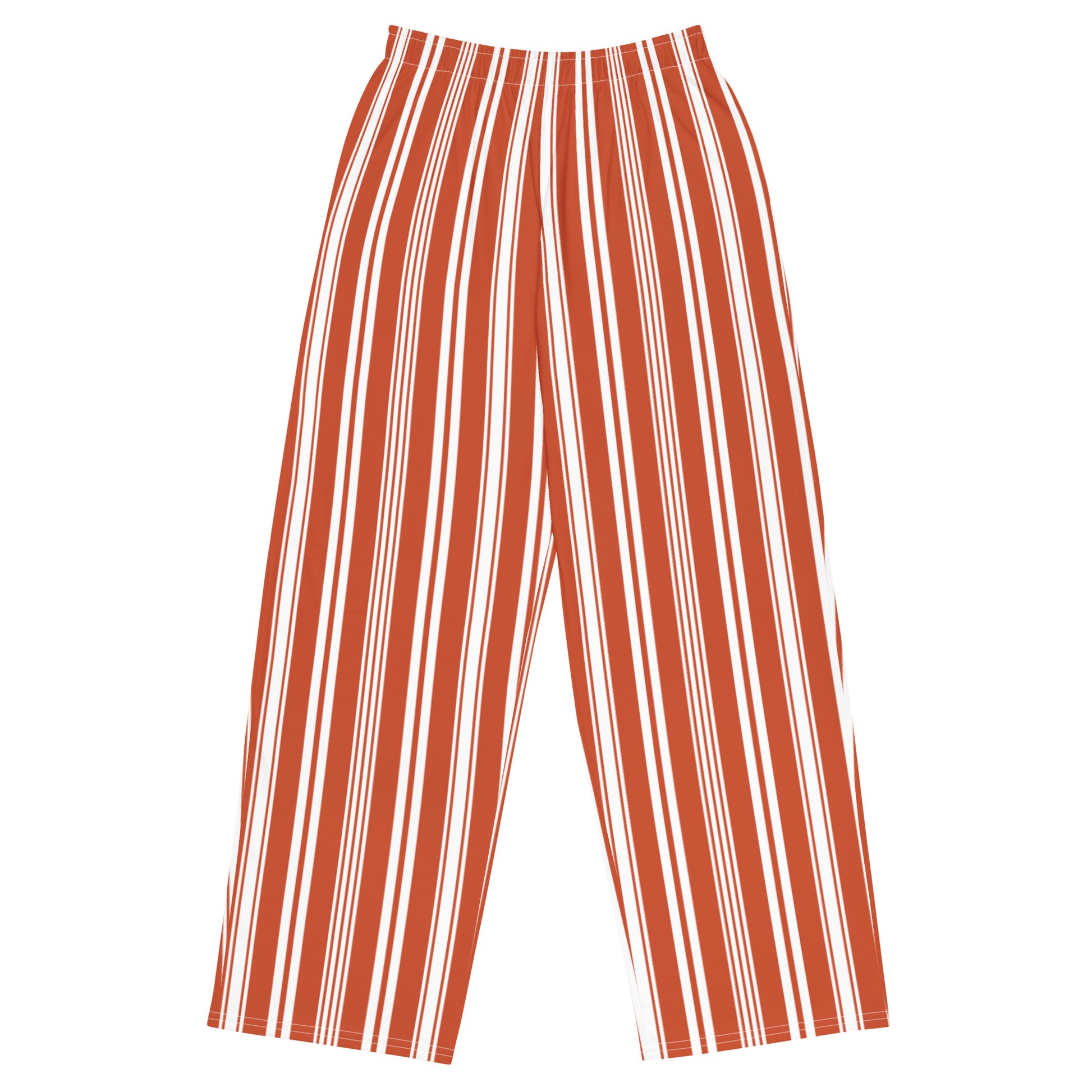 Front view of Le Rayé striped light trousers in terracotta
