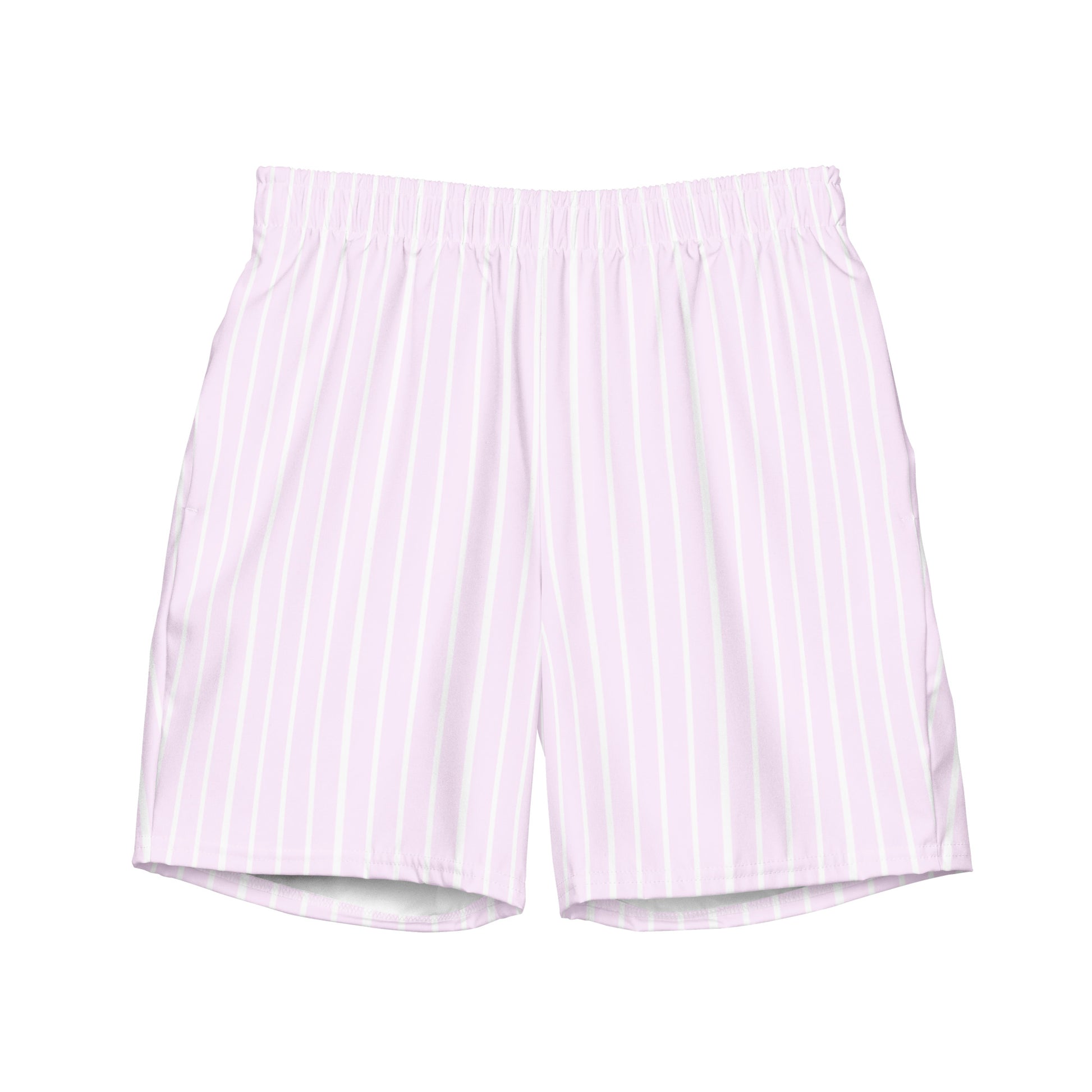 Front view of Le Rayé striped swimming shorts in powder pink