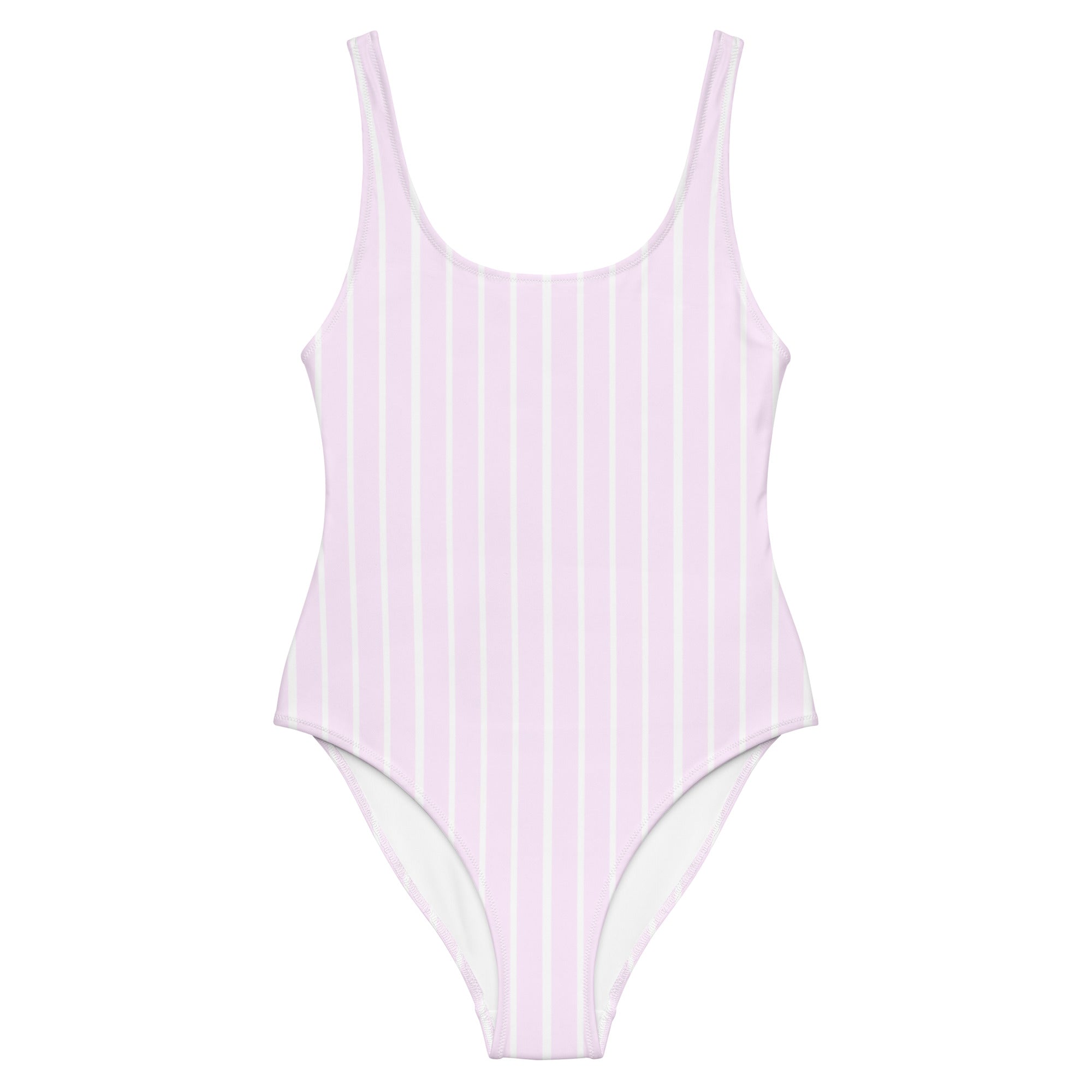 Front view of Le Rayé striped swimsuit in powder pink