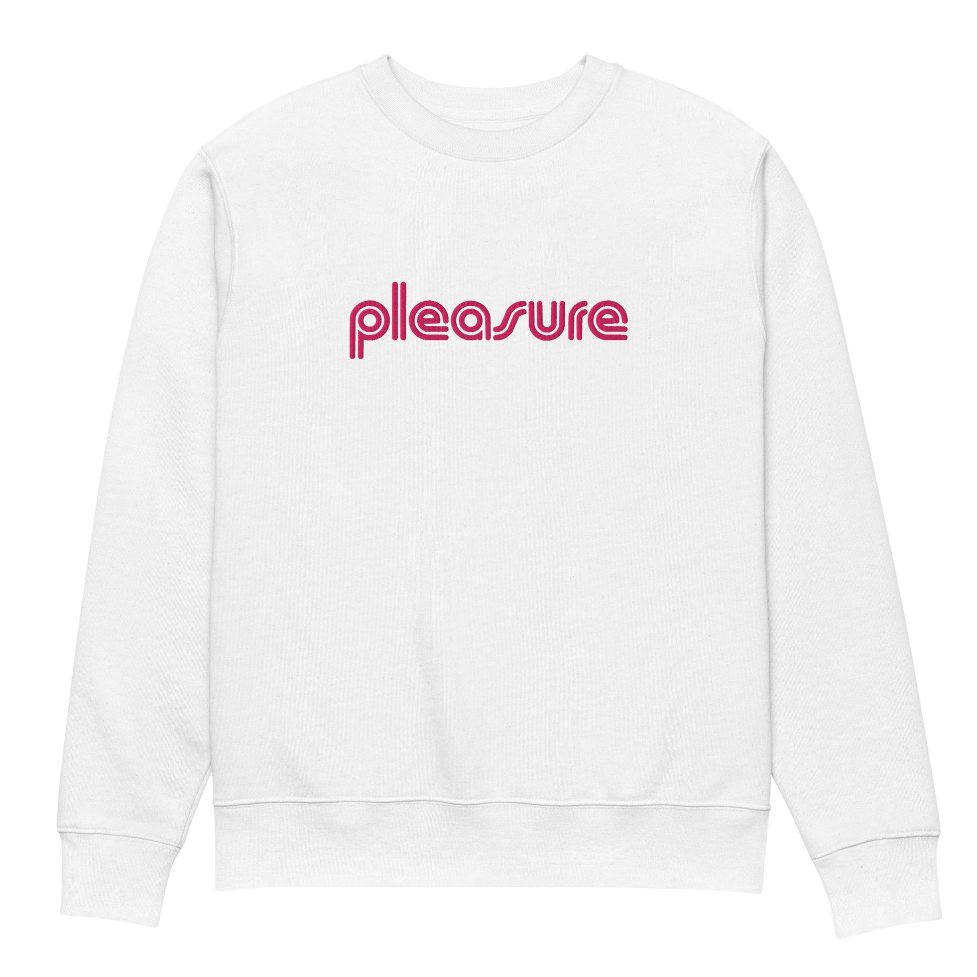 Front view of Pleasure embroidered sweatshirt in white