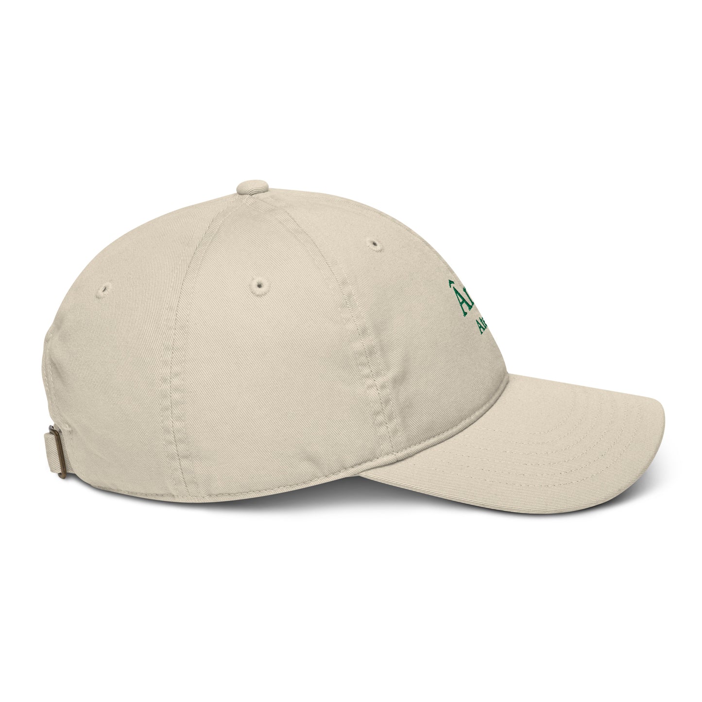 Side view of Âme Atelier embroidered cap in beige