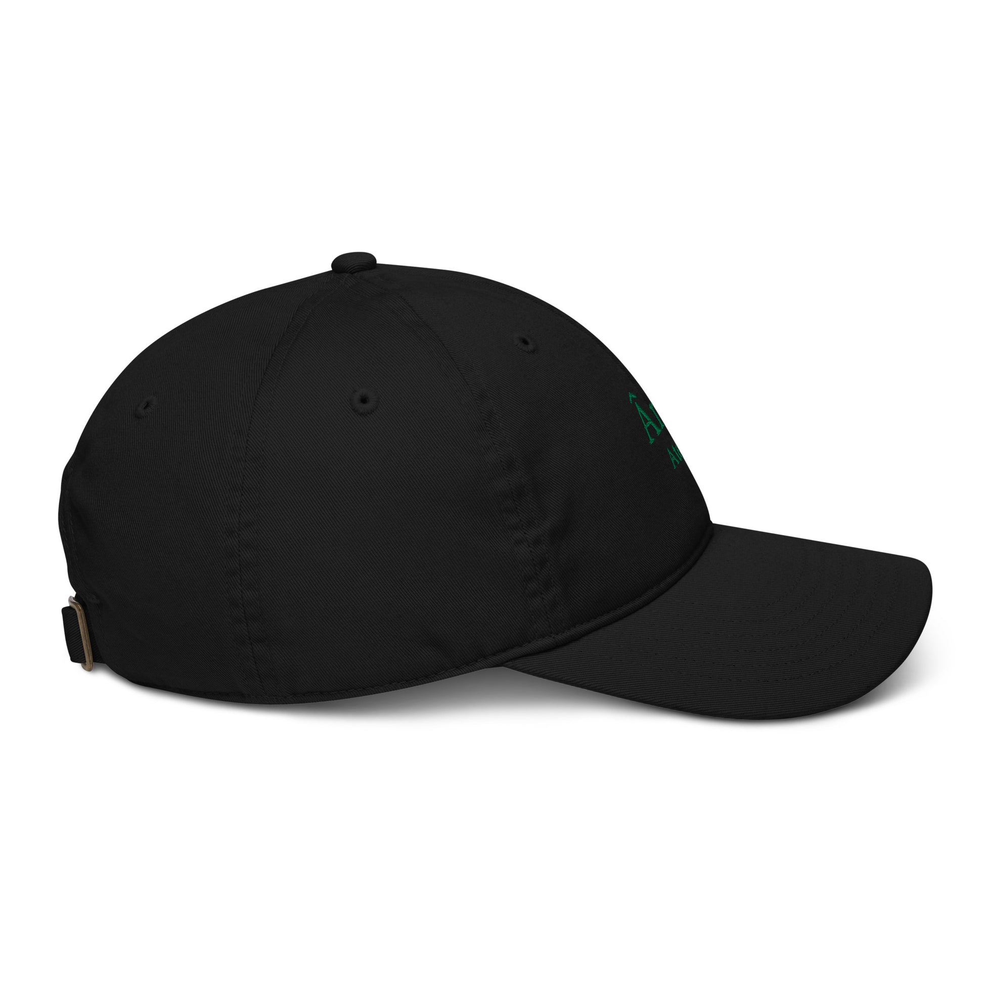 Side view of Âme Atelier embroidered cap in black