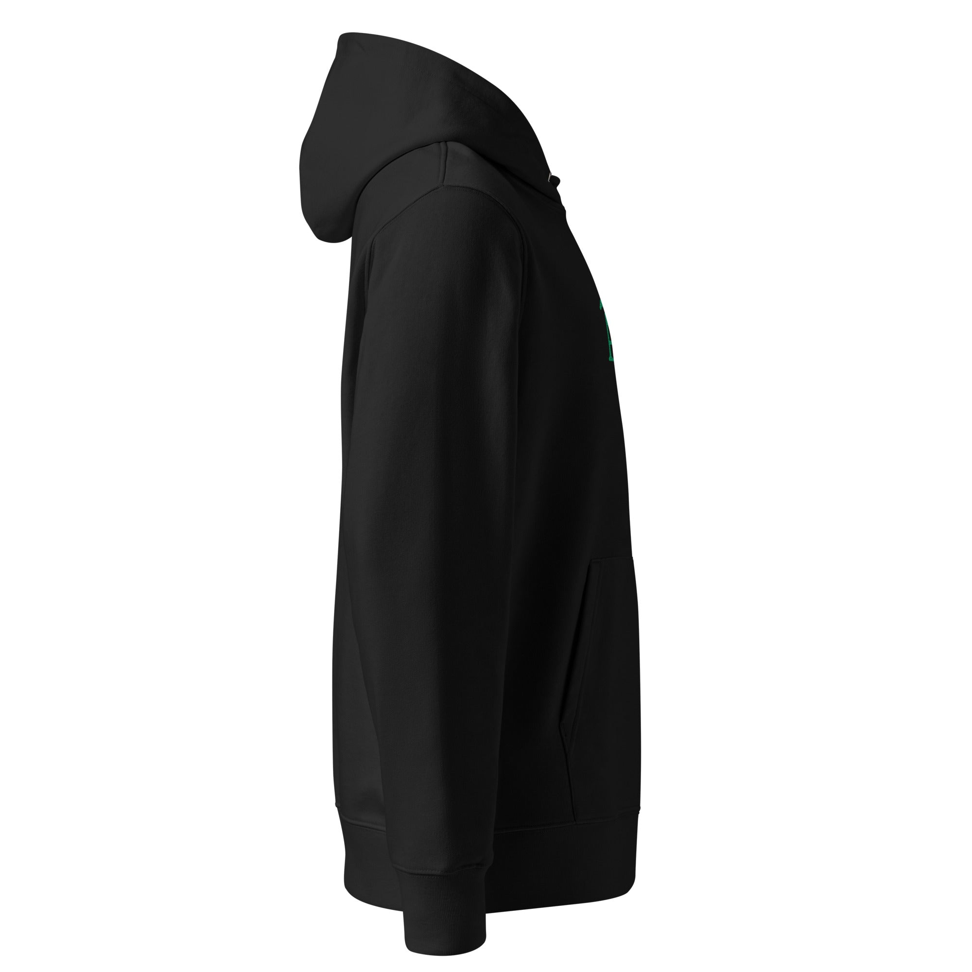 Side view of Âme Atelier embroidered hoodie in black