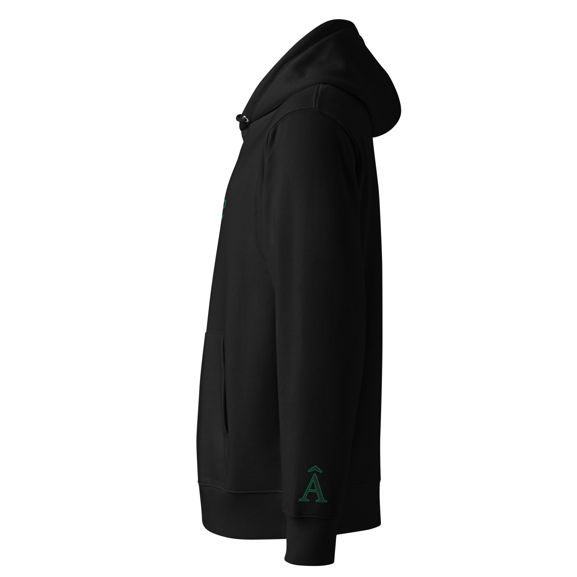 Side view of Âme Atelier embroidered hoodie in black
