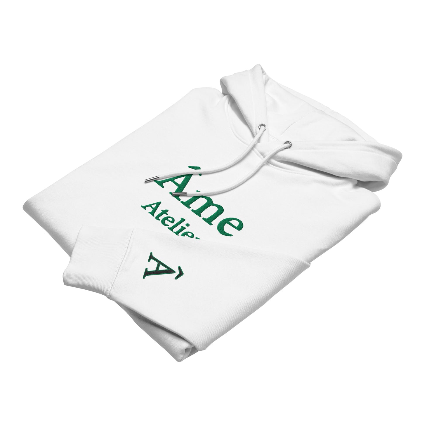 Folded view of Âme Atelier embroidered hoodie in white