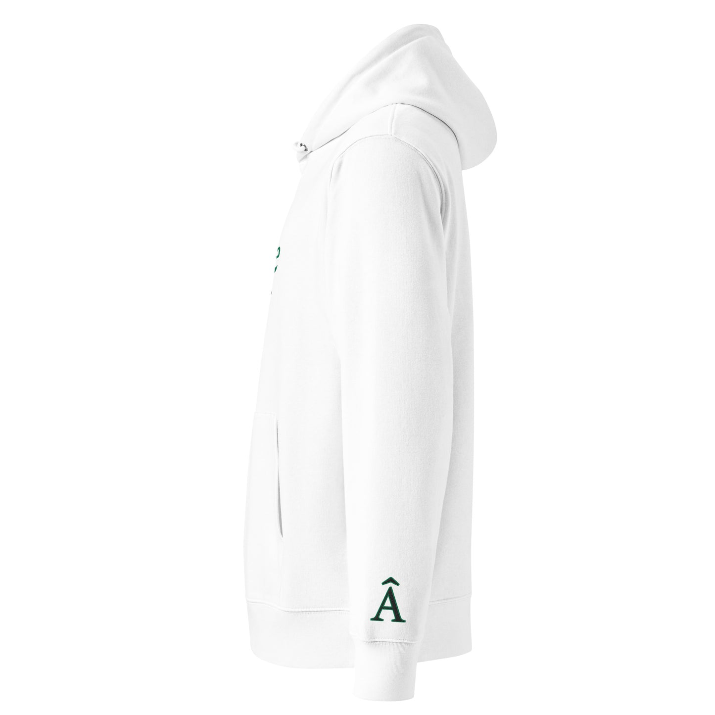 Side view of Âme Atelier embroidered hoodie in white