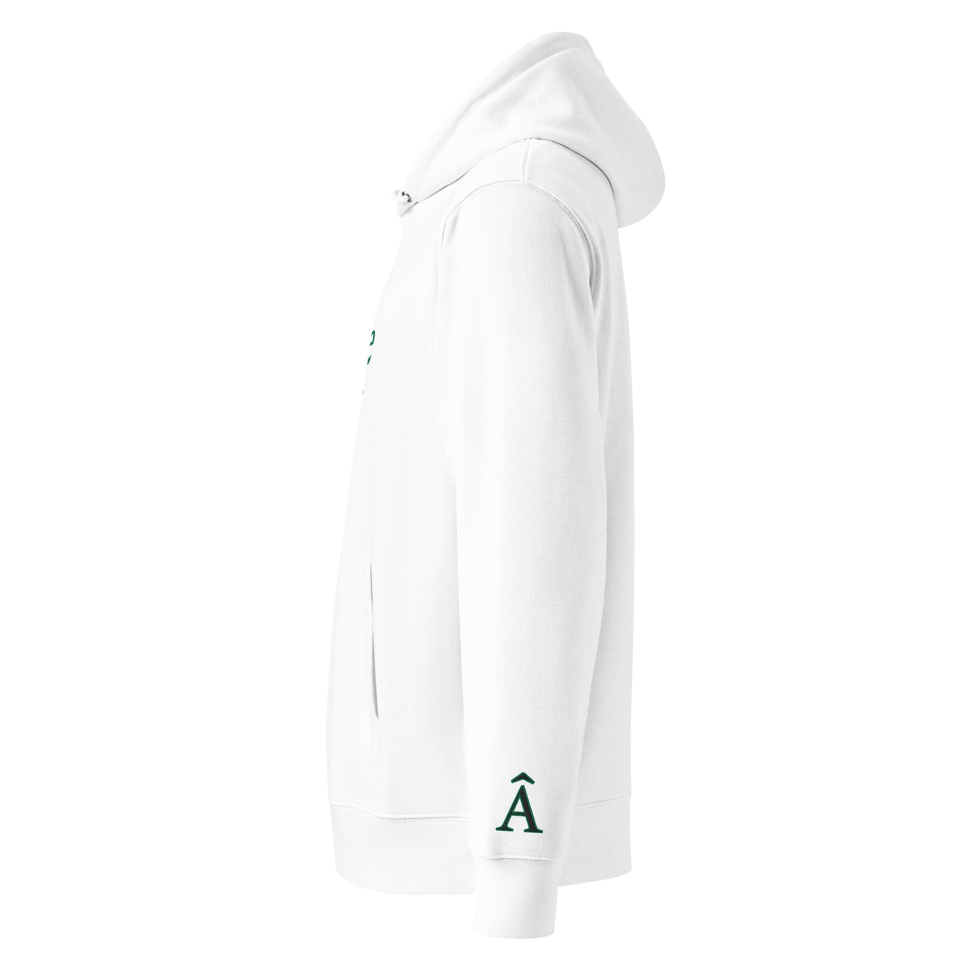 Side view of Âme Atelier embroidered hoodie in white