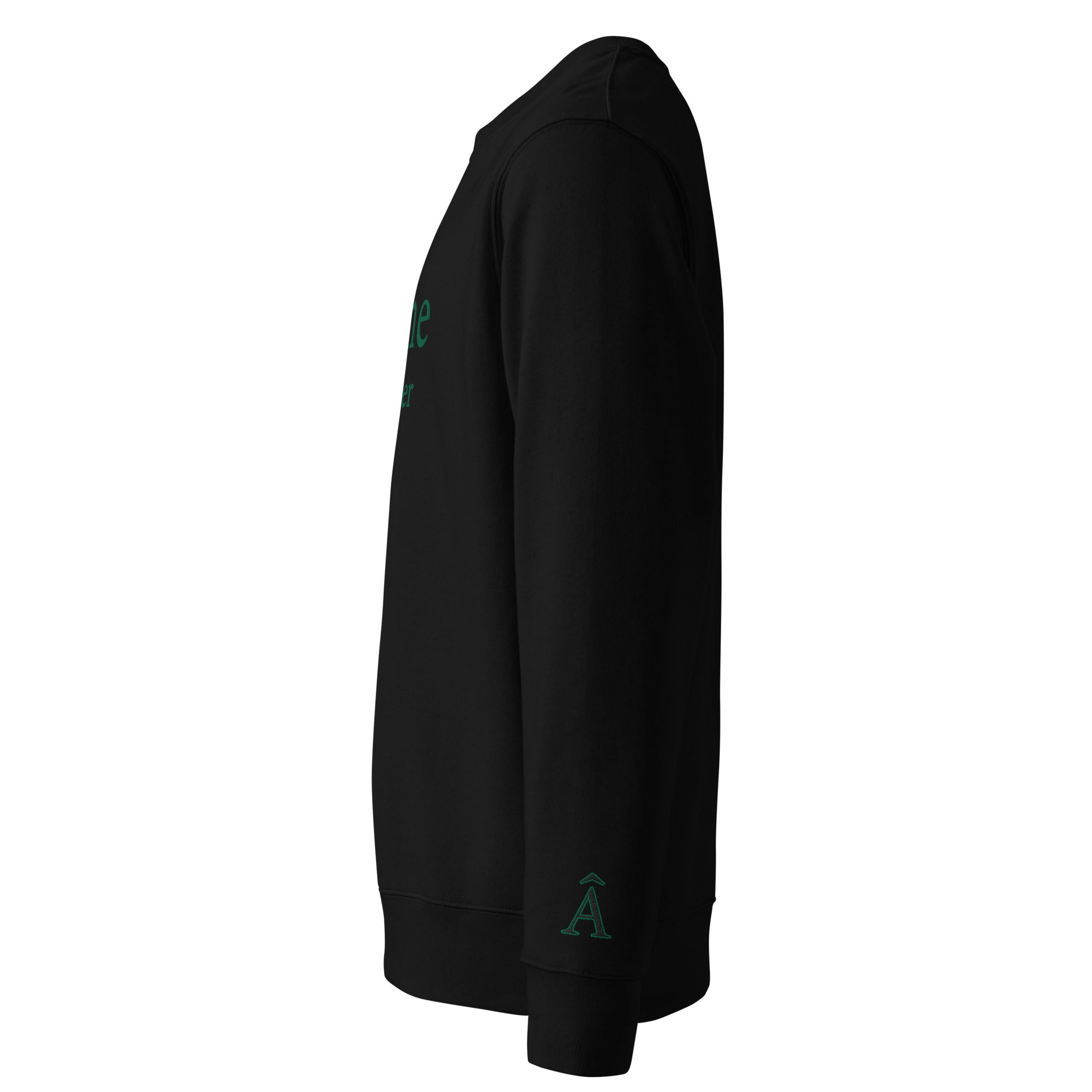 Side view of Âme Atelier embroidered sweatshirt in black