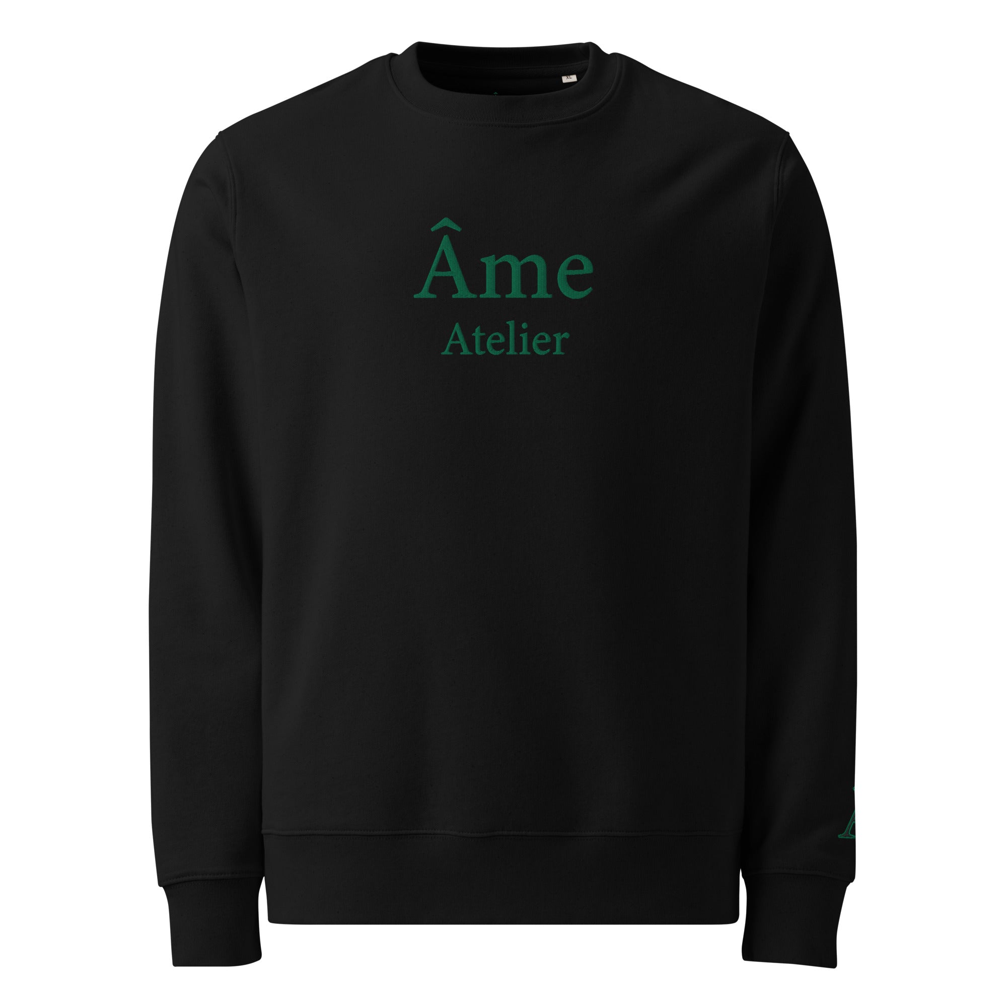 Front view of Âme Atelier embroidered sweatshirt in black