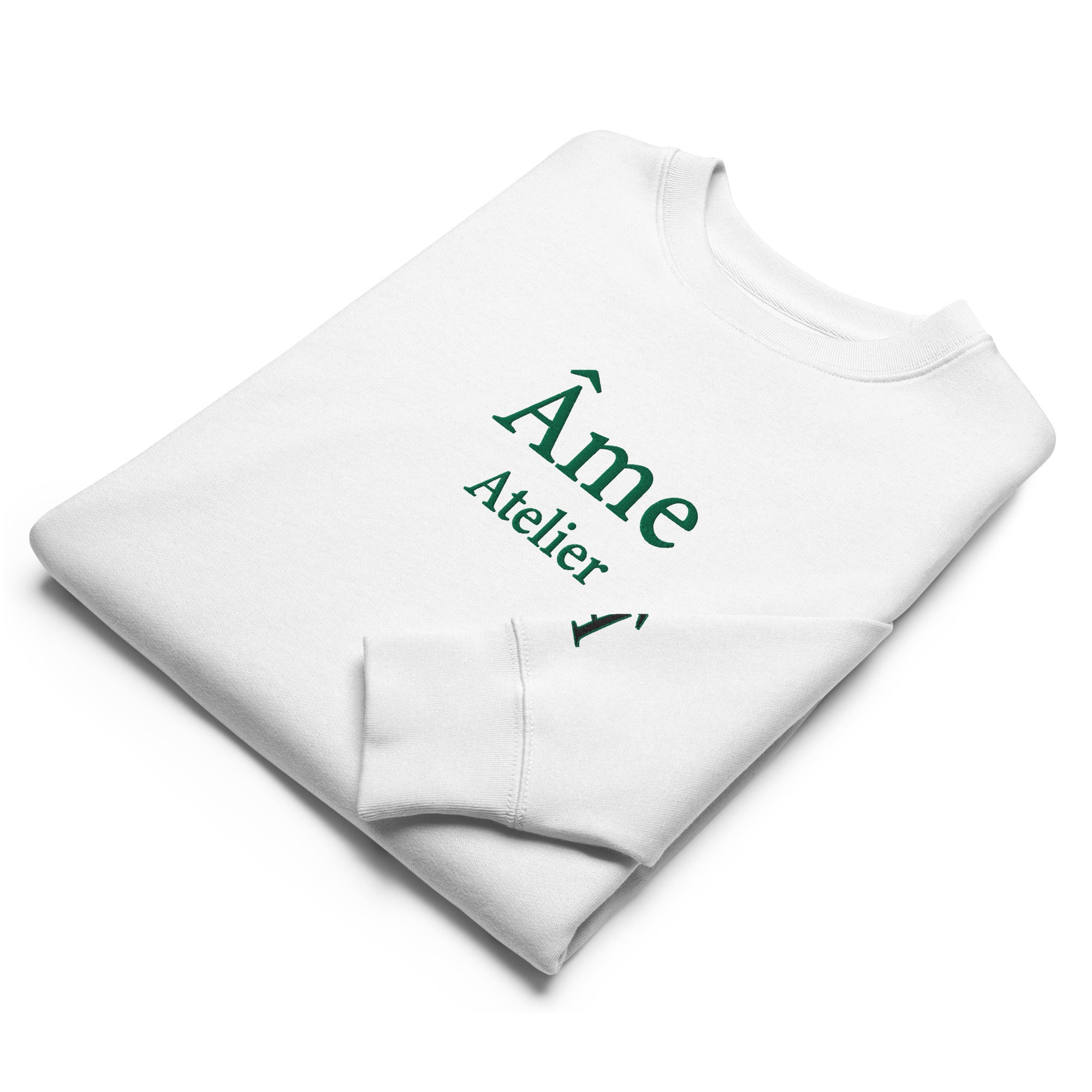 Folded view of Âme Atelier embroidered sweatshirt in white