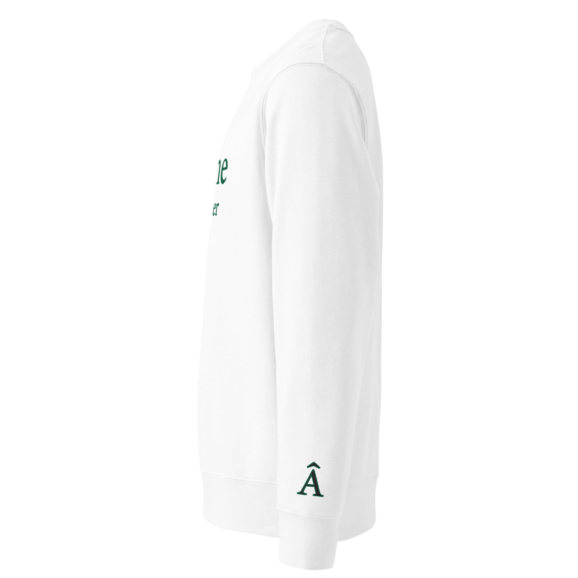 Side view of Âme Atelier embroidered sweatshirt in white