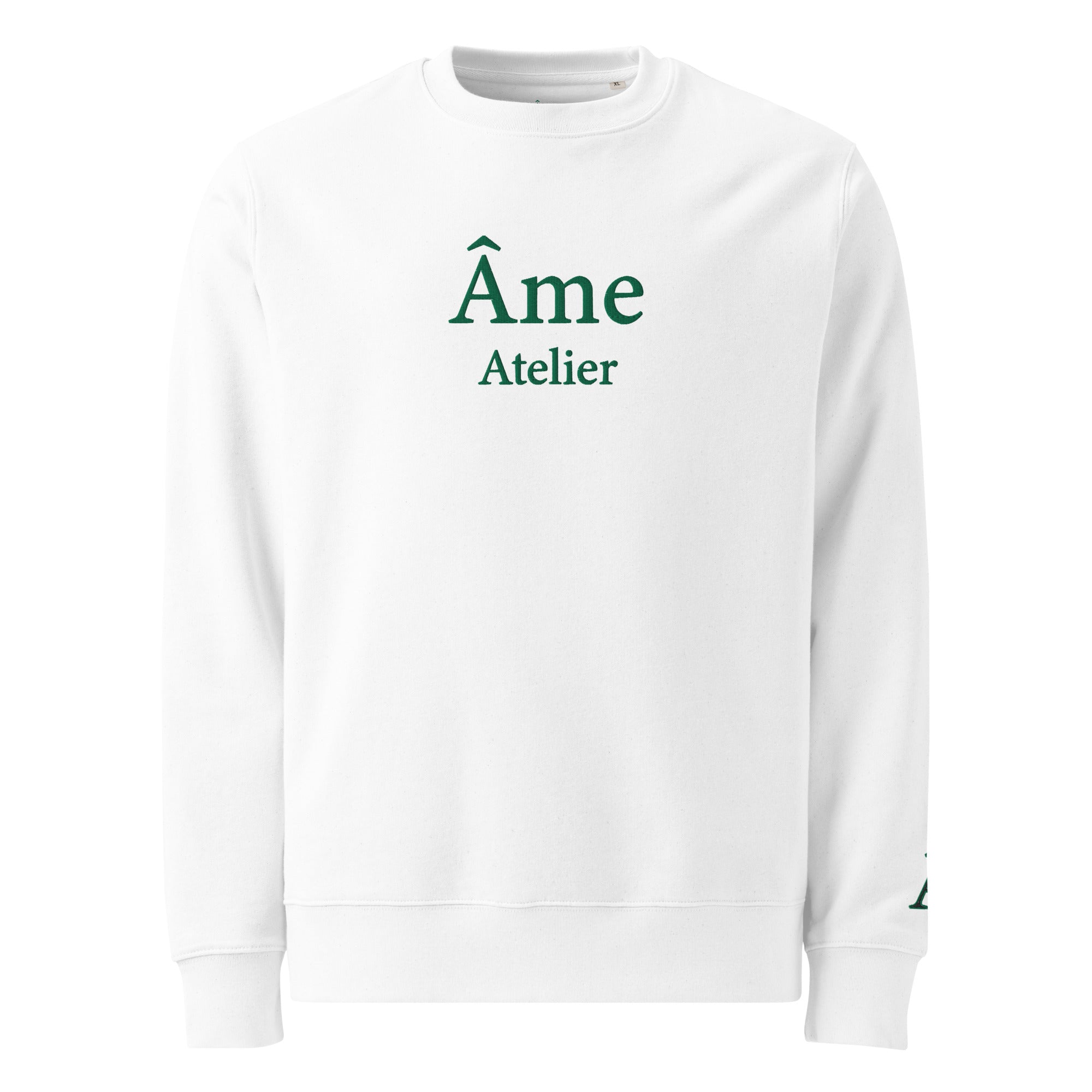 Front view of Âme Atelier embroidered sweatshirt in white