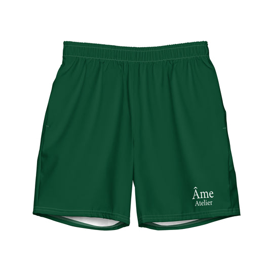 Front view of Âme Atelier swimming shorts in abyss green