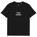 Front view of Âme Atelier signature black t-shirt in organic cotton