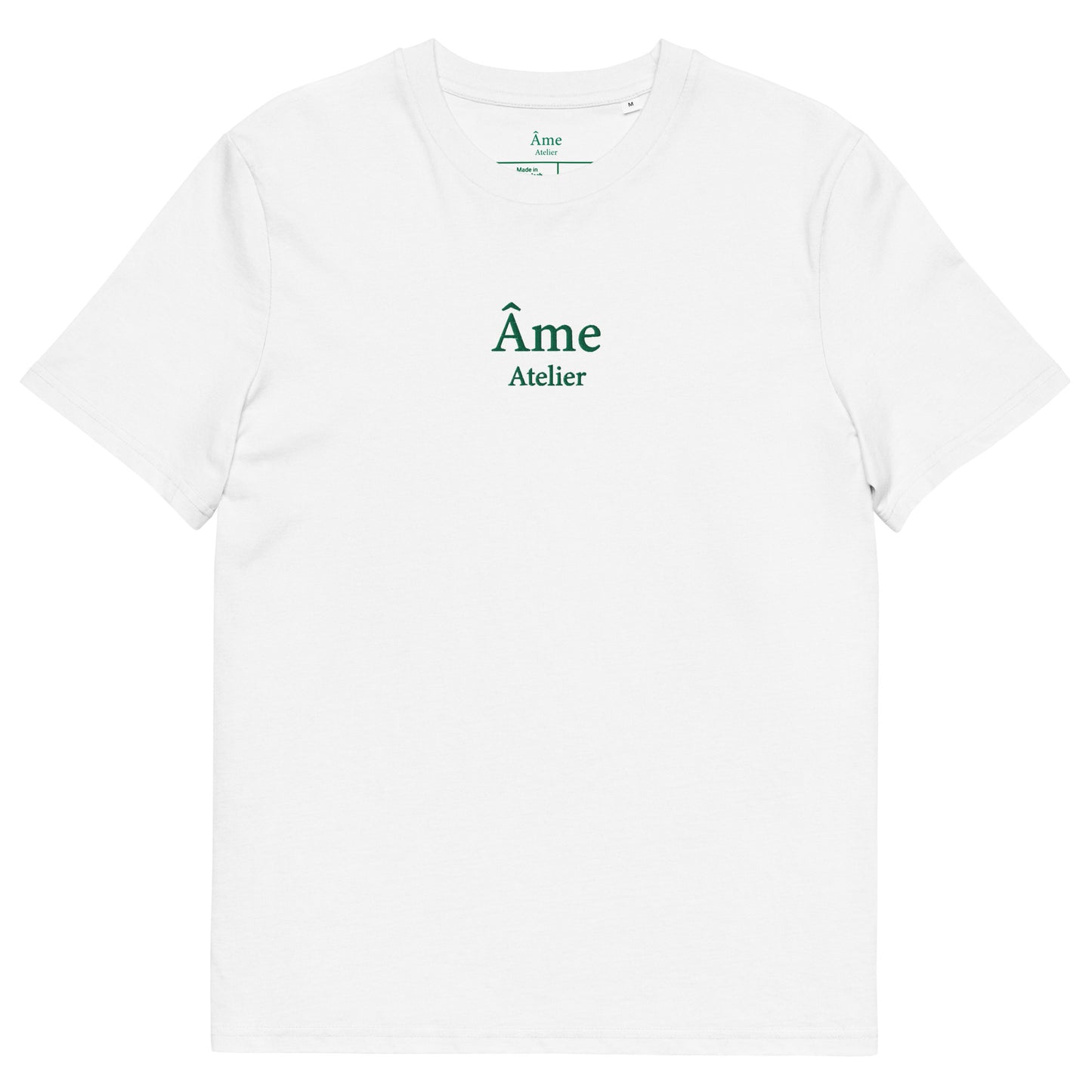 Front view of Âme Atelier embroidered t-shirt in white