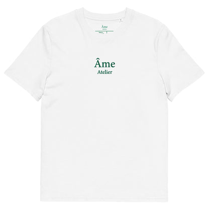 Front view of Âme Atelier embroidered t-shirt in white