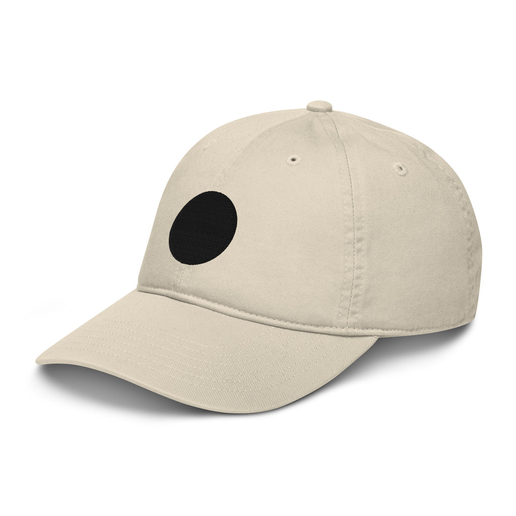 Side view of Black Sun beige cap in organic cotton with an embroidered black sun
