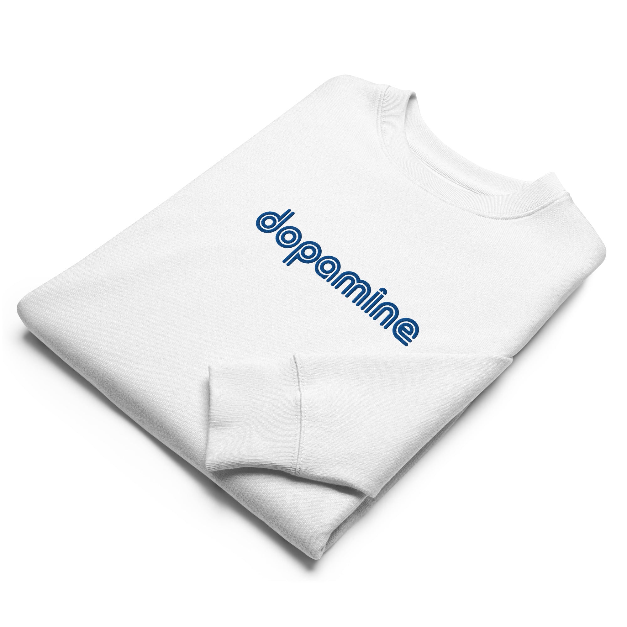 Folded view of Dopamine embroidered sweatshirt in white