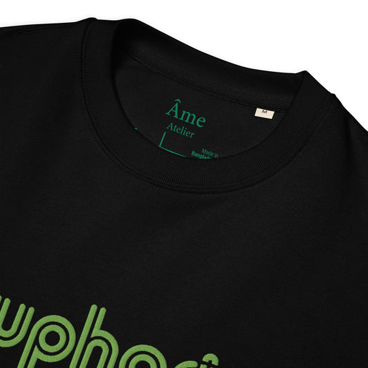 Close up of Euphorie embroidered sweatshirt in black