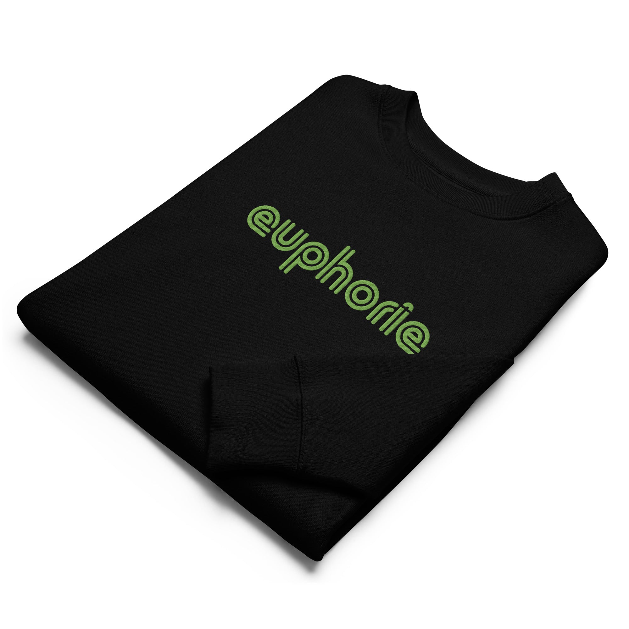Folded view of Euphorie embroidered sweatshirt in black