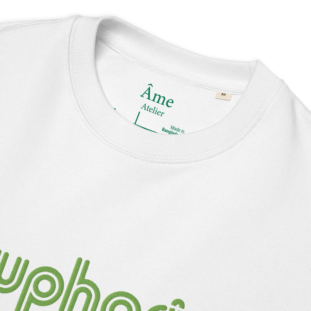 Close up of Euphorie embroidered in white