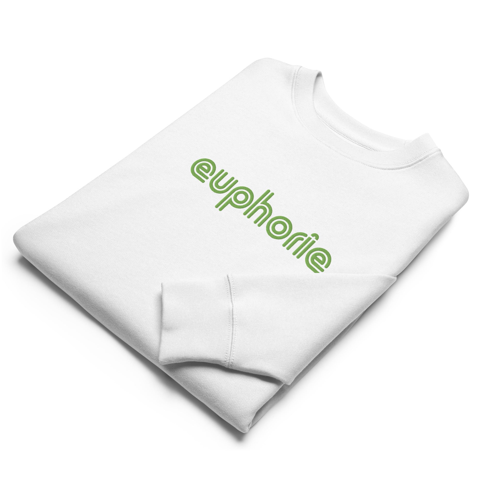 Folded view of Euphorie embroidered sweatshirt in white