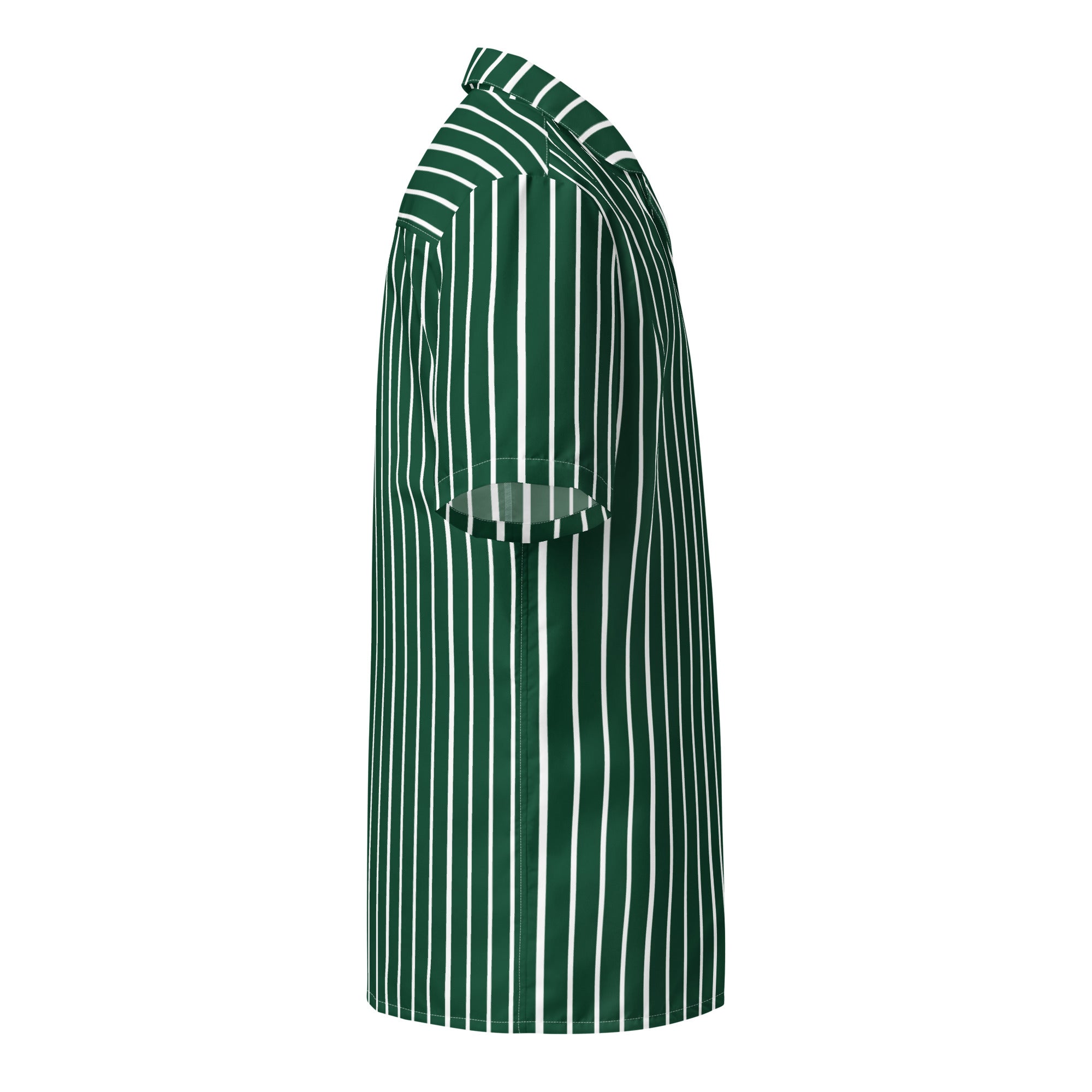 Side view of La Rayée striped shirt in abyss green