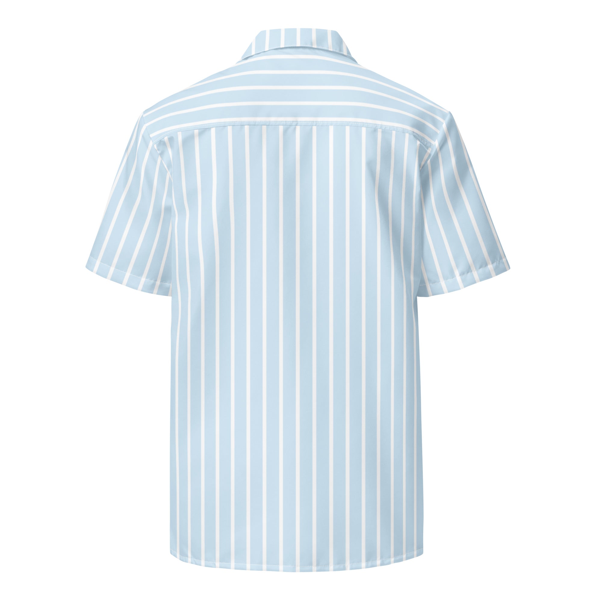 Back view of La Rayée striped shirt in frozen blue