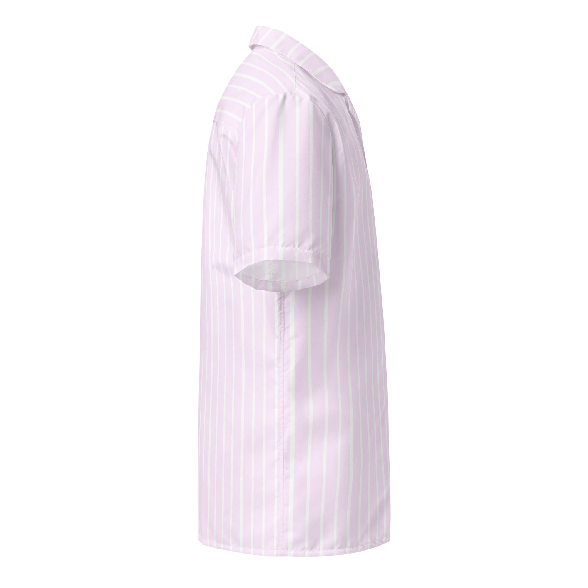 Side view of La Rayée striped shirt in powder pink
