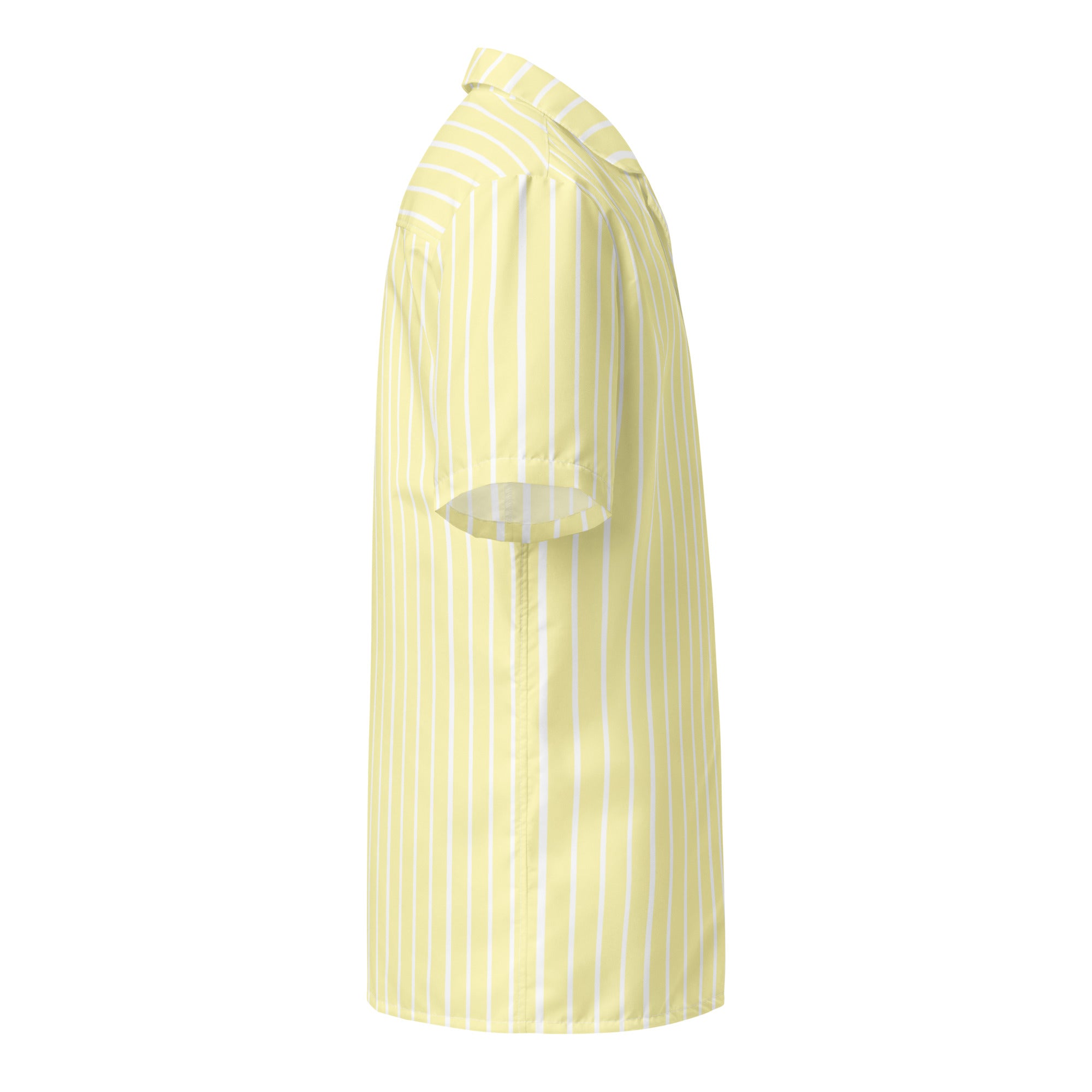 Side view of La Rayée striped shirt in soft yellow