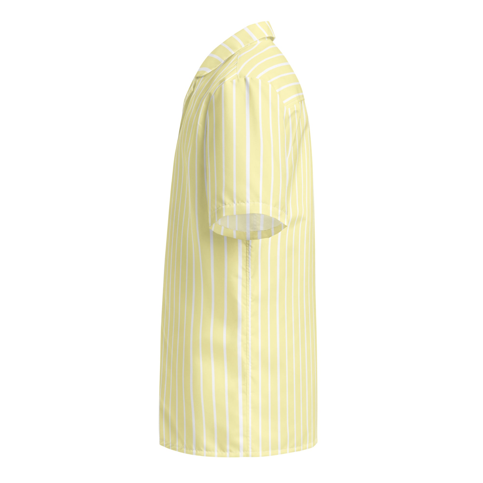 Side view of La Rayée striped shirt in soft yellow