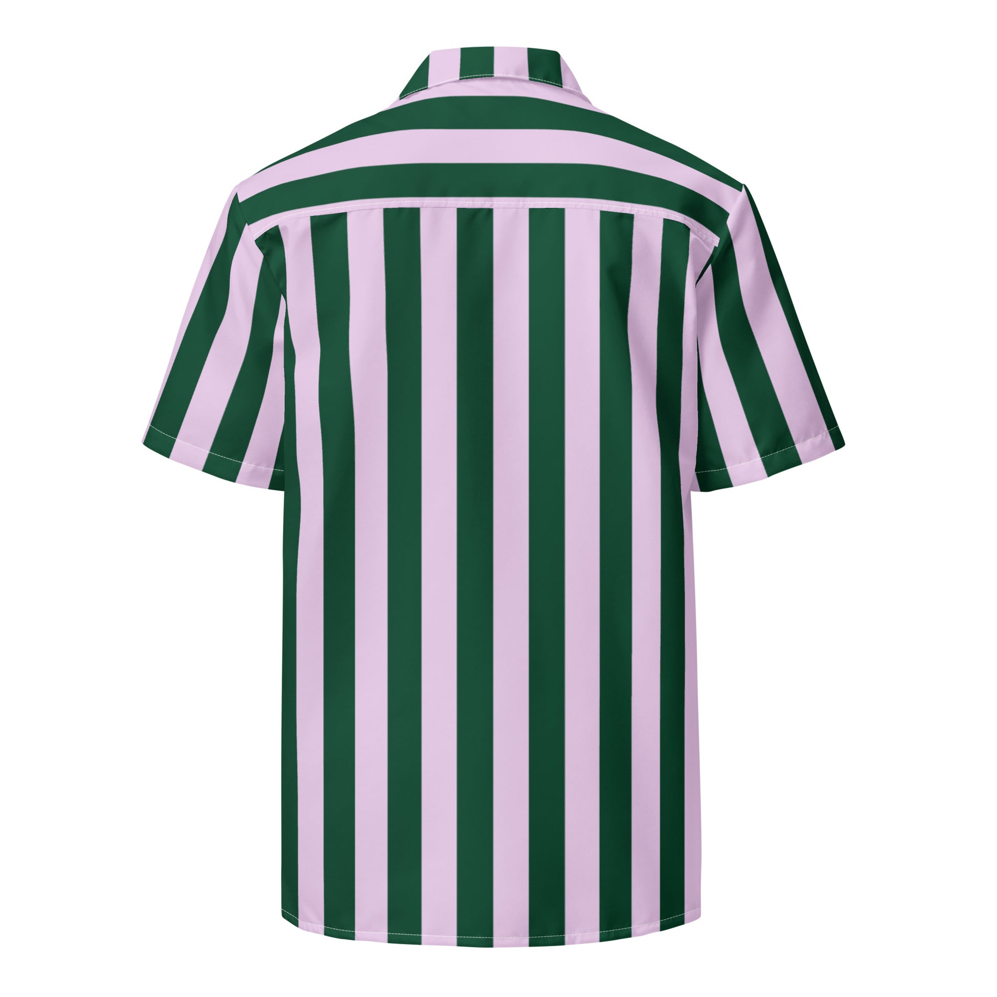 Back view of La Vibrante striped shirt in abyss green and powder pink