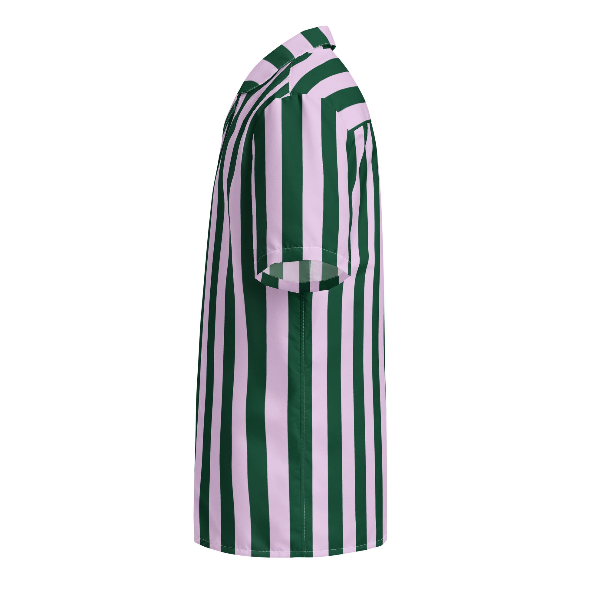 Side view of La Vibrante striped shirt in abyss green and powder pink