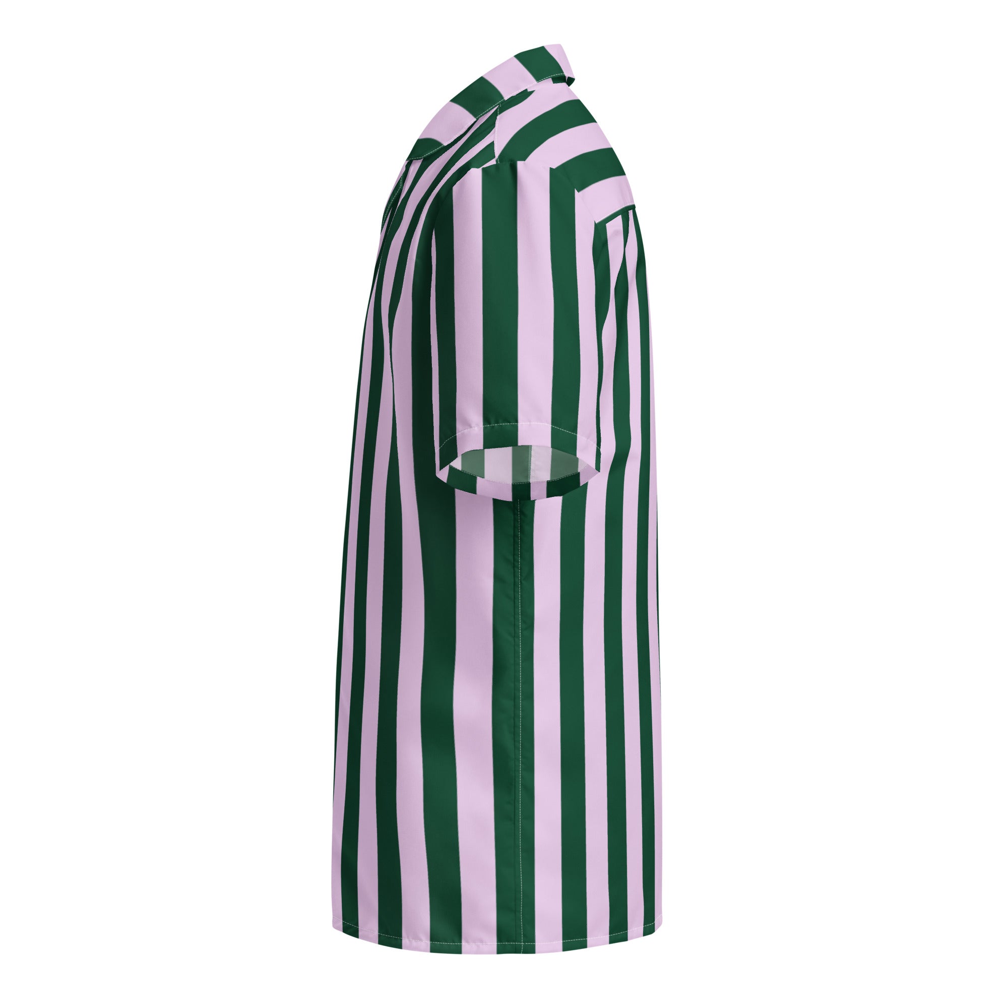 Side view of La Vibrante striped shirt in abyss green and powder pink