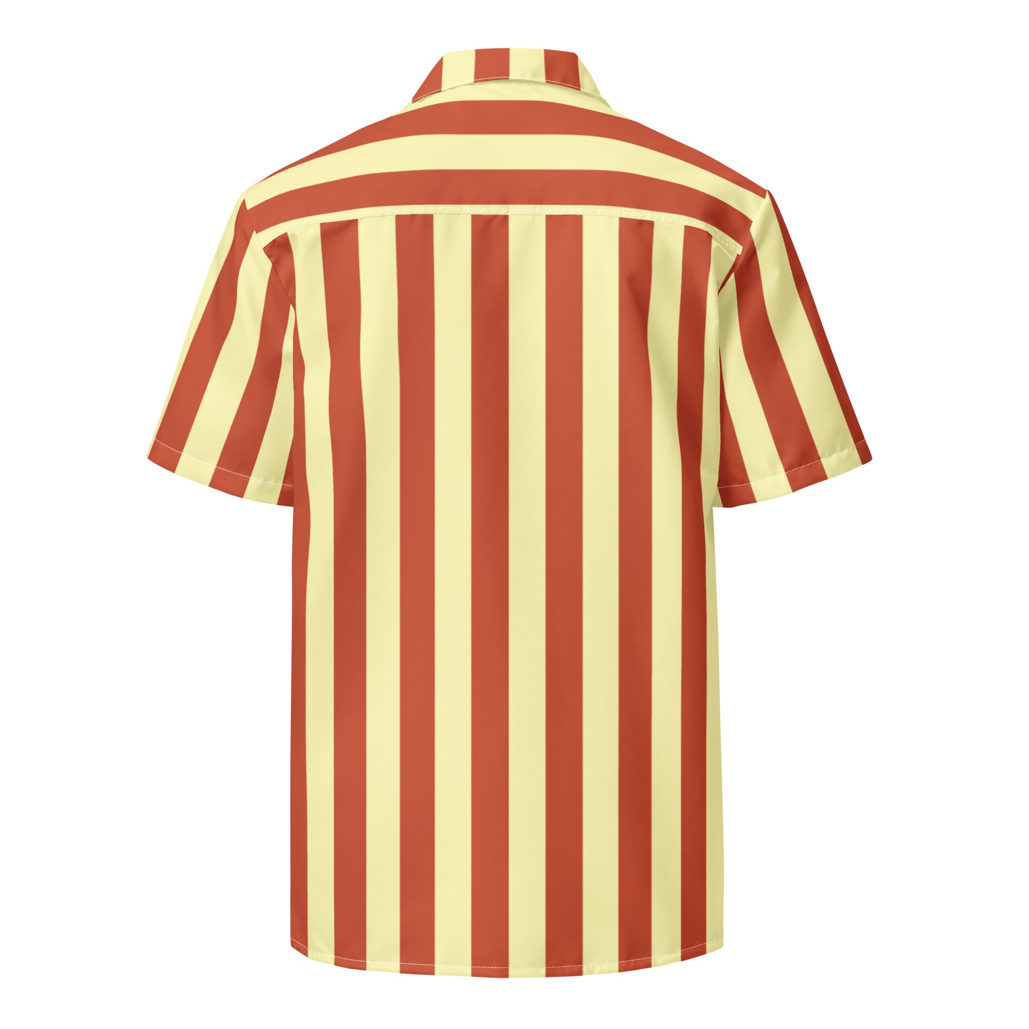 Back view of La Vibrante striped shirt in terracotta and soft yellow