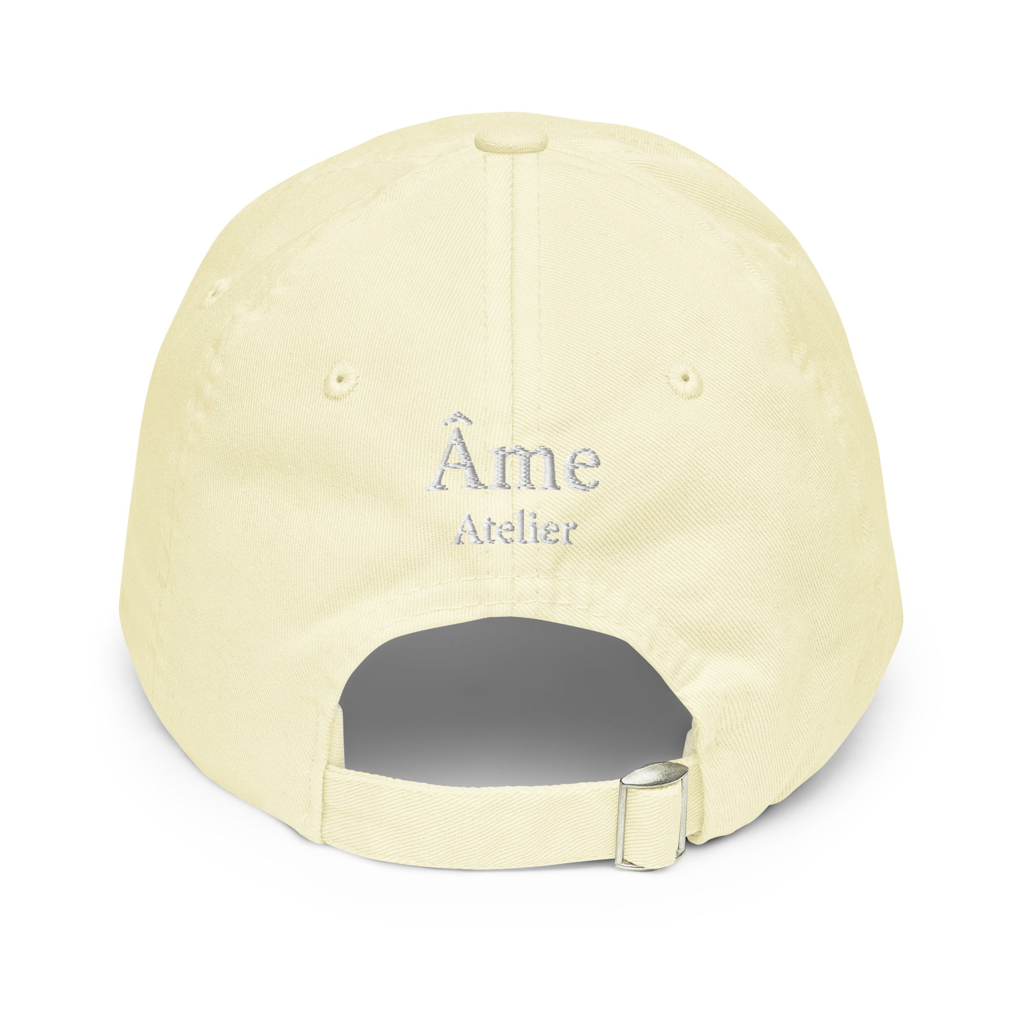 Back view of Le Â embroidered cap in soft yellow