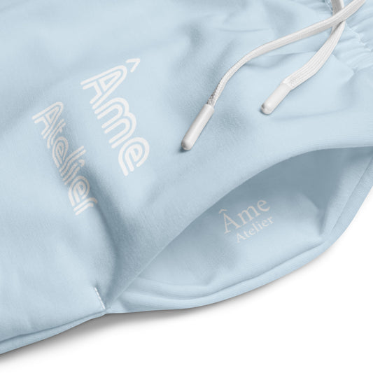 Close up of Le Cosy pants in frozen blue
