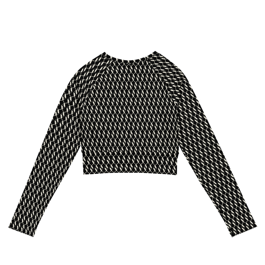 Back view of Le Monogramme recycled polyester crop top in black with iconic Â monogramme printed