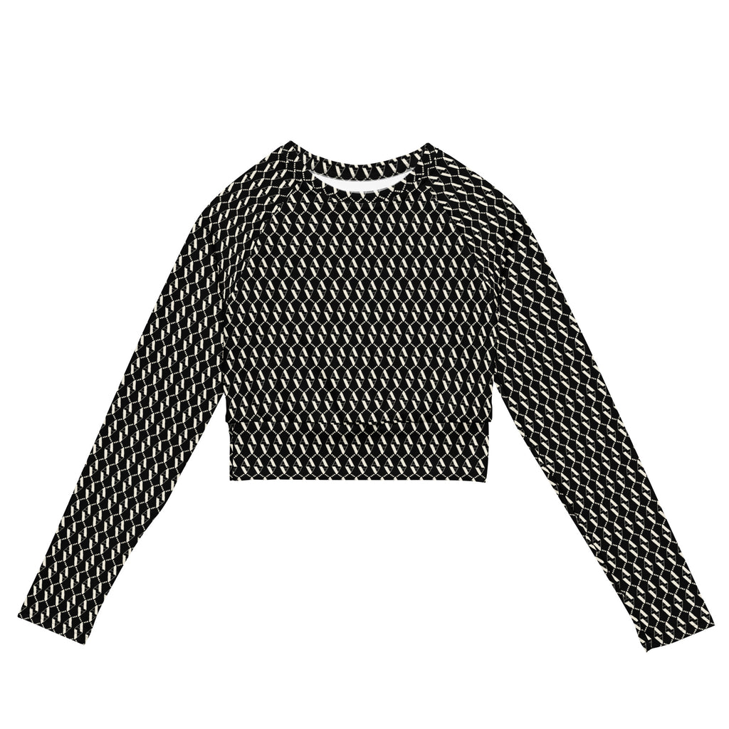 Front view of Le Monogramme recycled polyester crop top in black with iconic Â monogramme printed