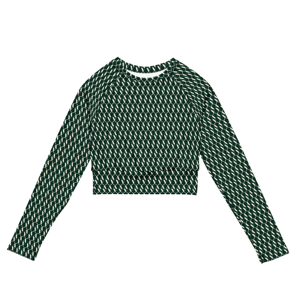 Front view of Le Monogramme recycled polyester crop top in green with iconic Â monogram printed