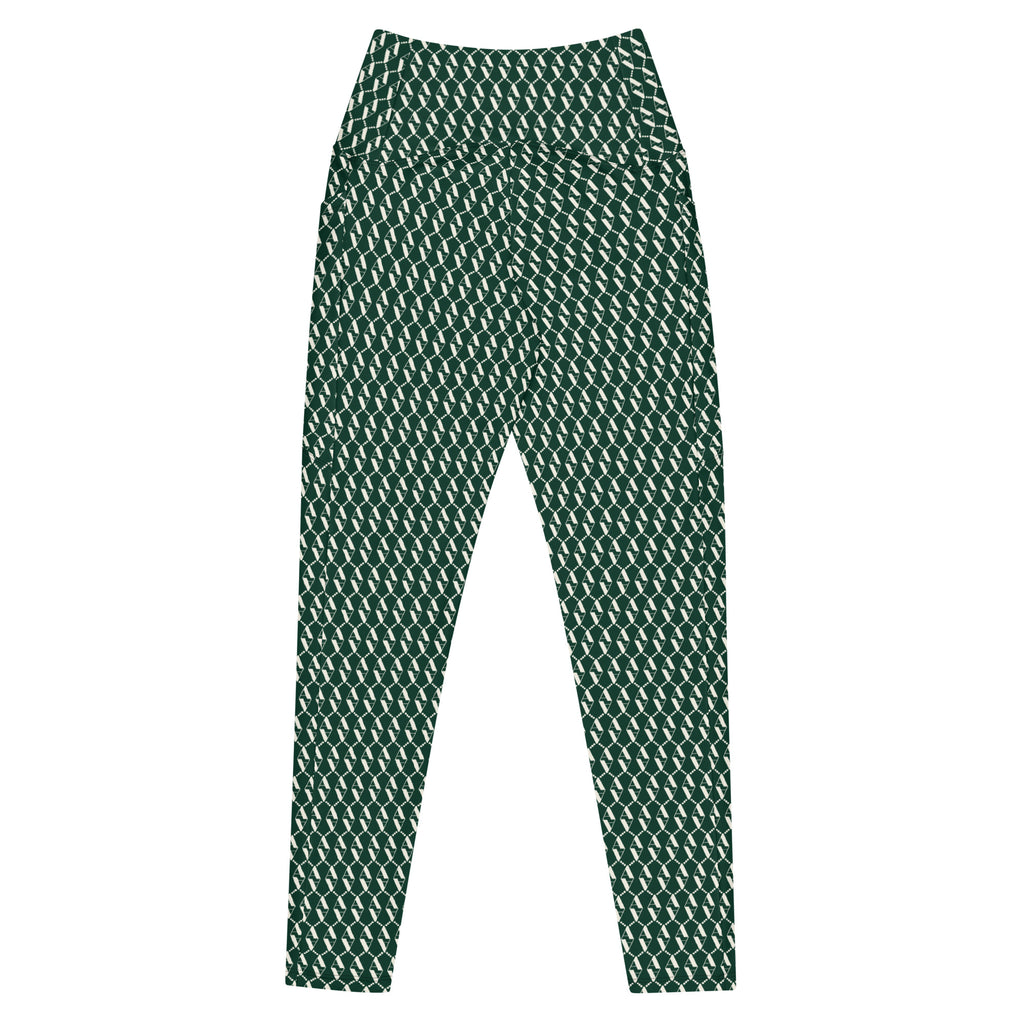 Front view of Le Monogramme recycled polyester leggings in green with iconic Â monogram printed in beige