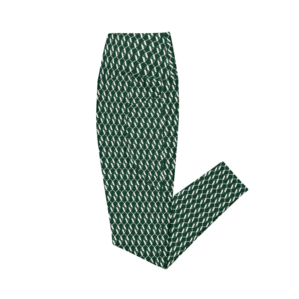 Side view of Le Monogramme recycled polyester leggings in green with iconic Â monogram printed in beige
