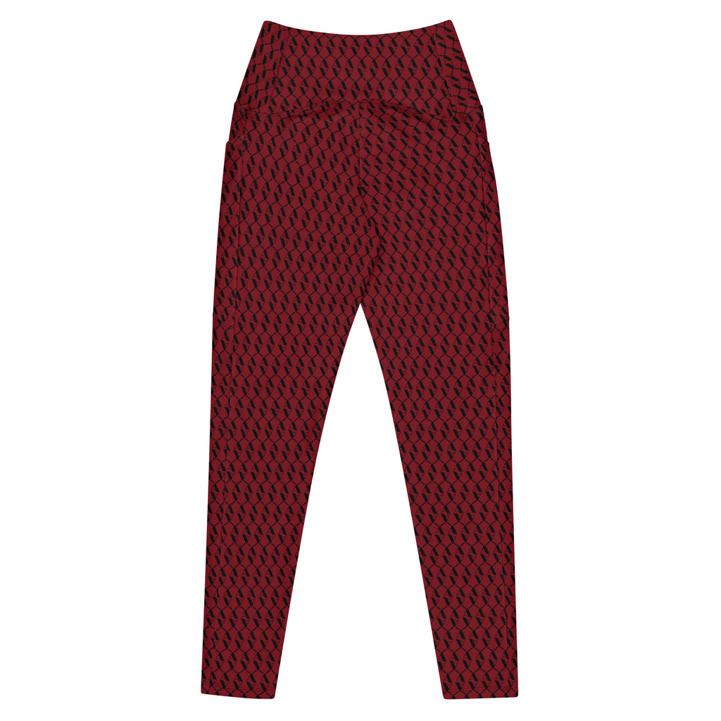 Front view of Le Monogramme recycled polyester leggings in red with iconic Â monogram printed in black