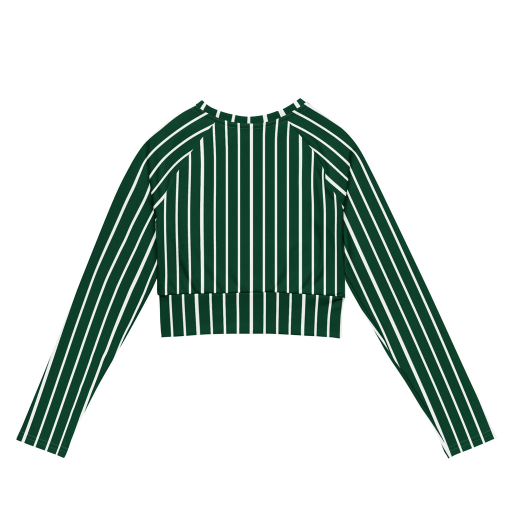 Back view of Le Rayé striped crop top in abyss green